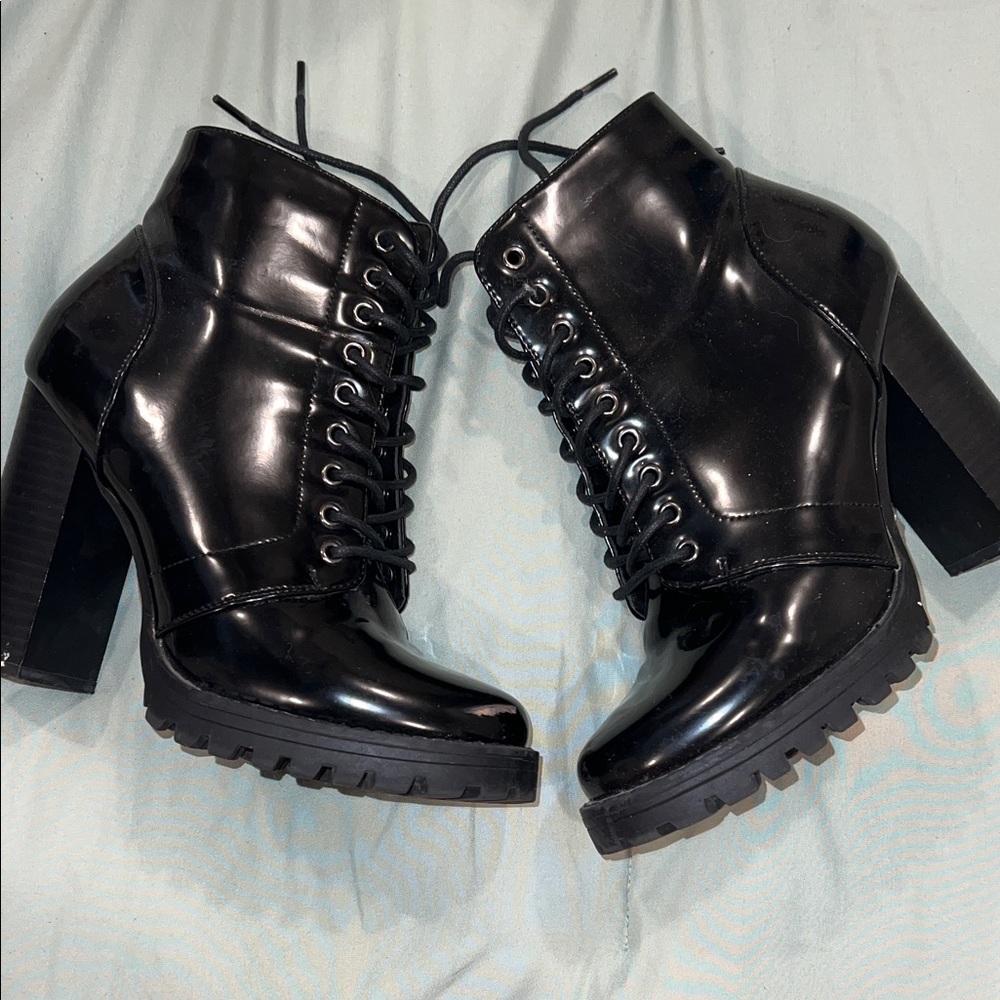 Forever 21 Black Lace-Up Heeled Combat Boots